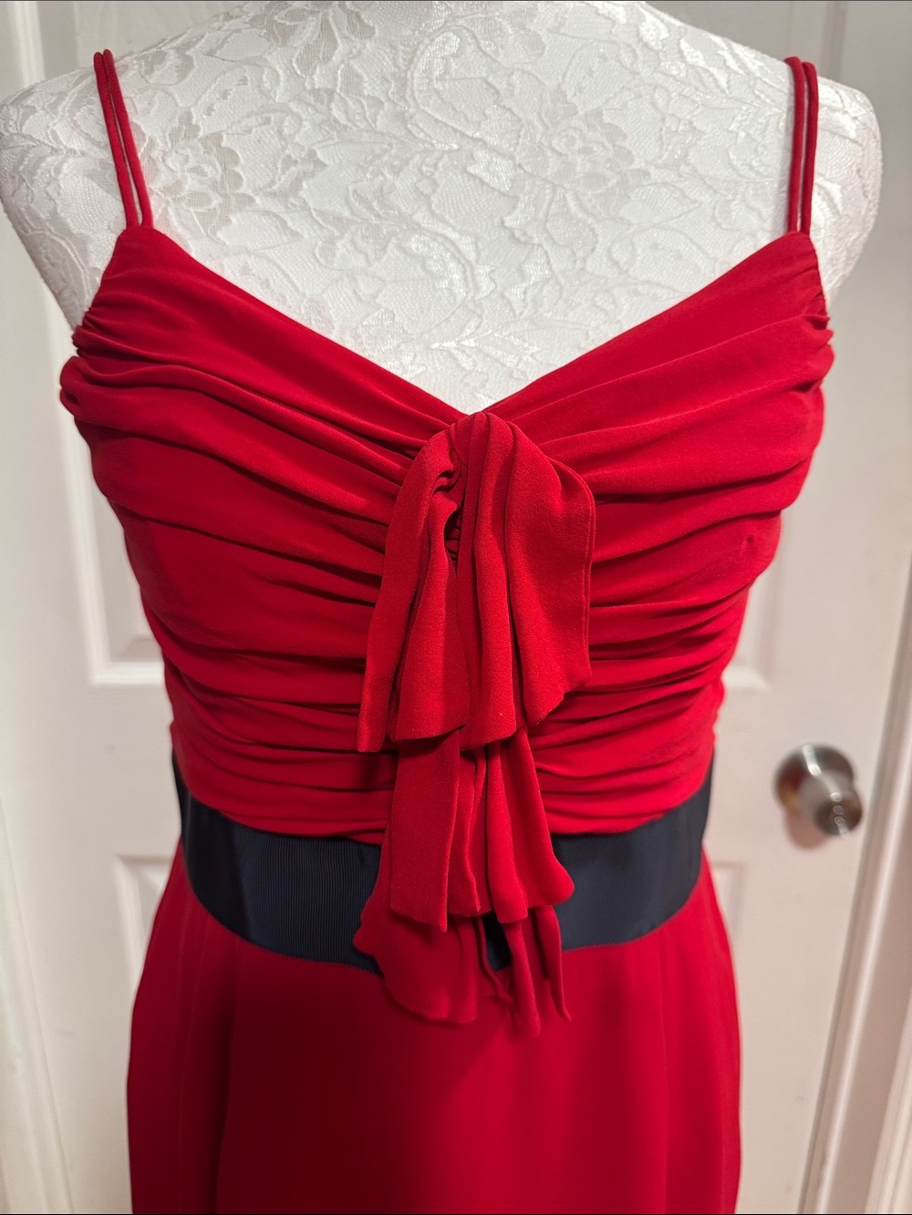 Tory Burch Red Mini Dress with Black Waistband - Picture 3 of 5